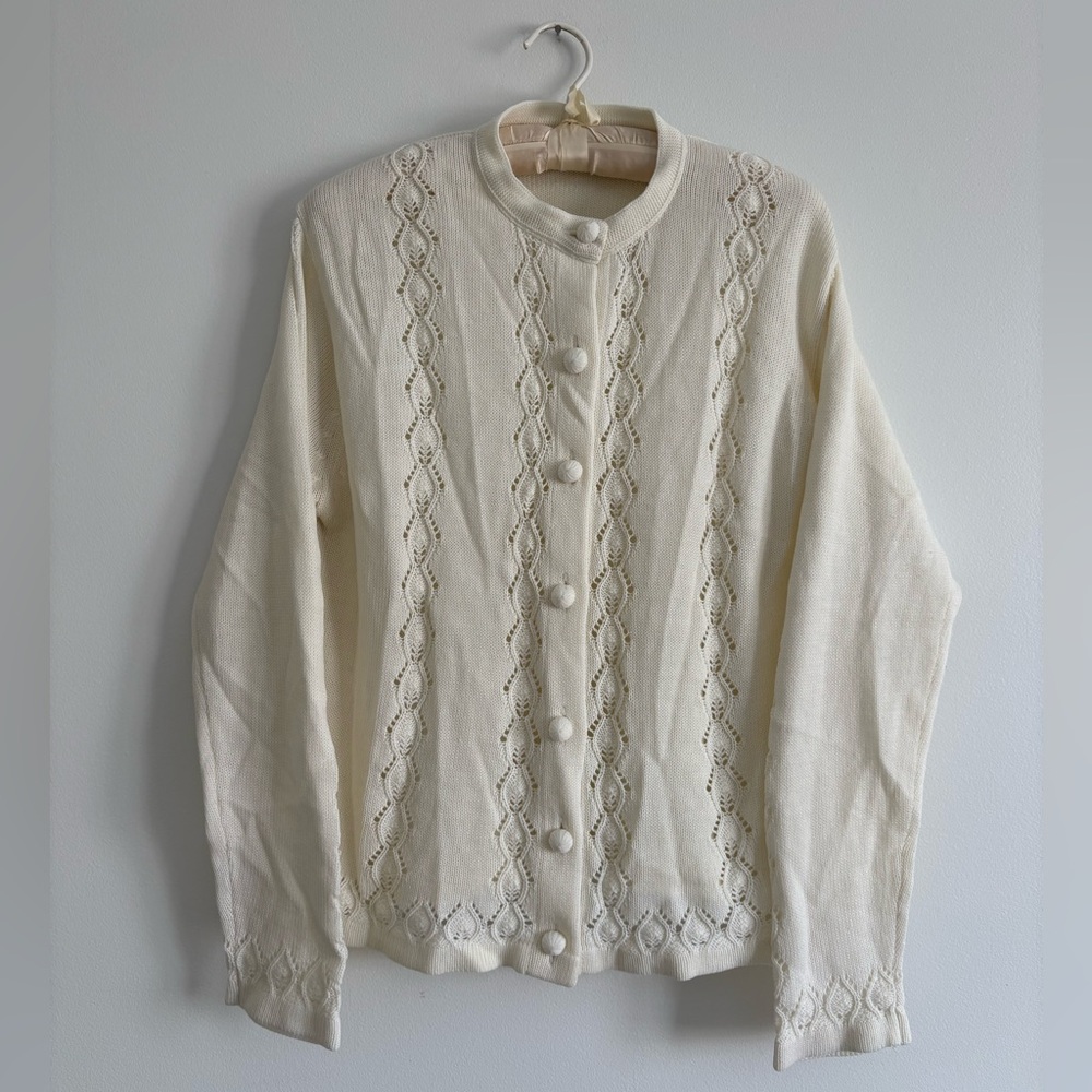 Vintage Cream Open Knit Cardigan Cottagecore Neutral